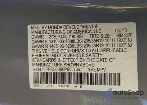 2023 Honda Odyssey Elite from USA, damaged, VIN 5FNRL6H96PB057657